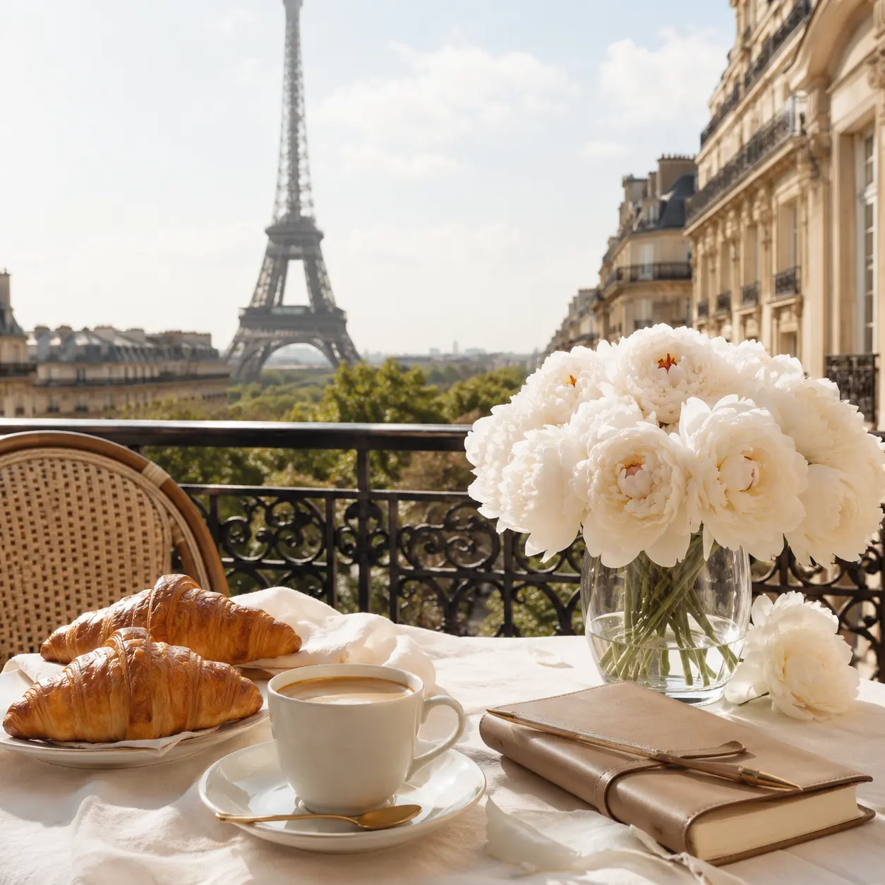 Breakfast table with a view of the Eiffel Tower